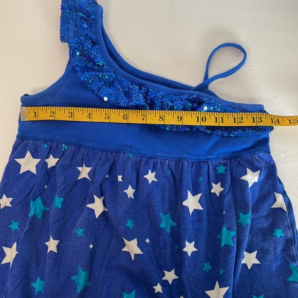 Justice one shoulder, blue & white tank with sequins and stars girls size 14 - Picture 6 of 10